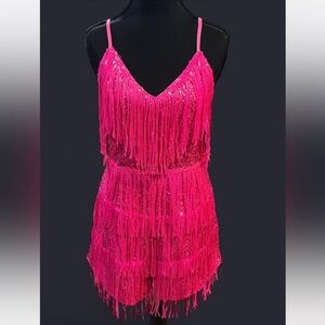 Pink Fringe Sequin Romper